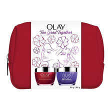 Load image into Gallery viewer, Olay skincare set featuring Micro-Sculpting Cream and Retinol24 Night Moisturiser in red pouch, 50g each