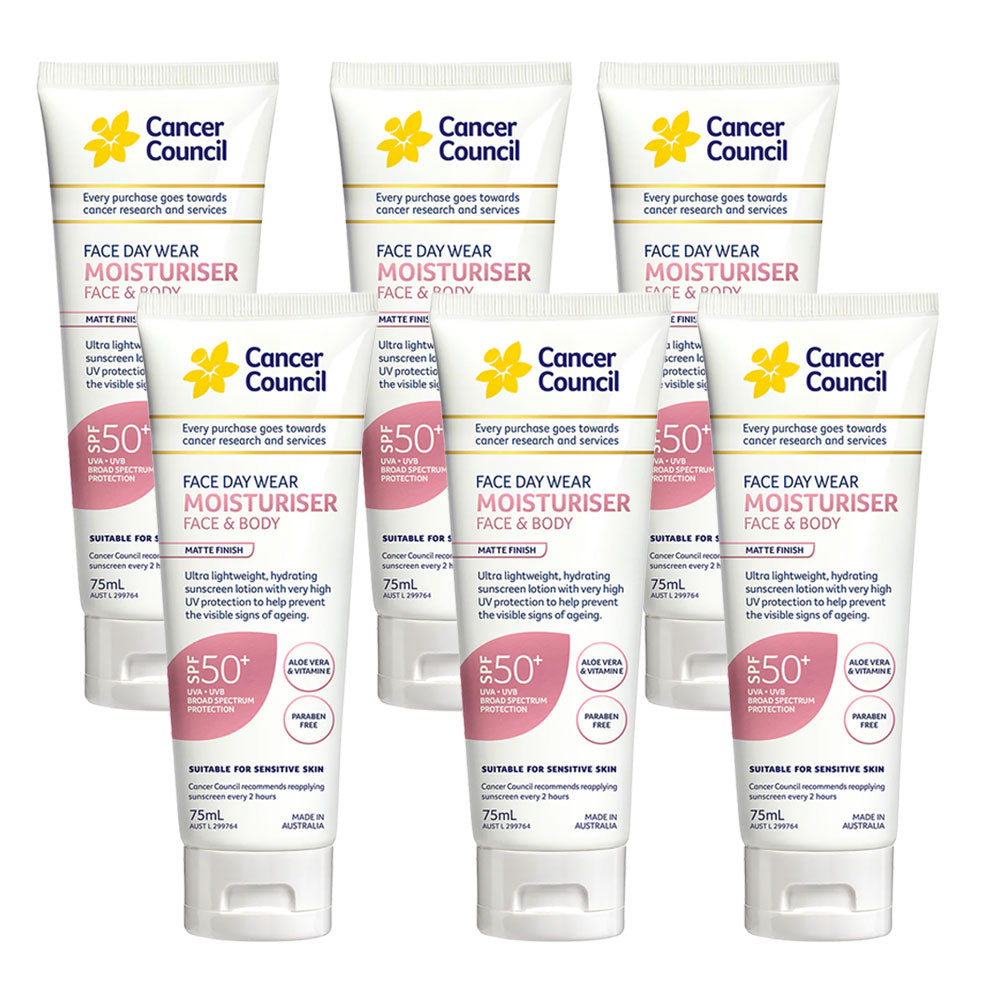 Cancer Council Face Day Wear Moisturiser Invisible Matte Finish SPF 50+ 75ml - 6 pack - Expires 30 November 2025