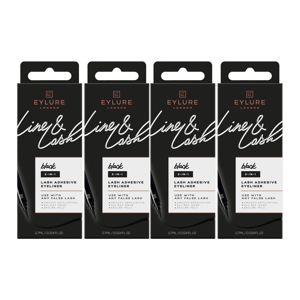 Eylure London LINE & LASH 2-in-1 Lash Adhesive Eyeliner 0.7ml BLACK - 4 pack