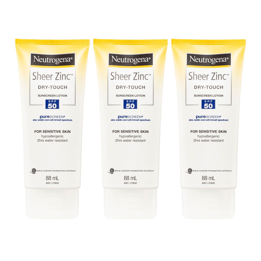 Neutrogena Sheer Zinc Dry-Touch Sunscreen Lotion SPF50 88ml - 3 pack