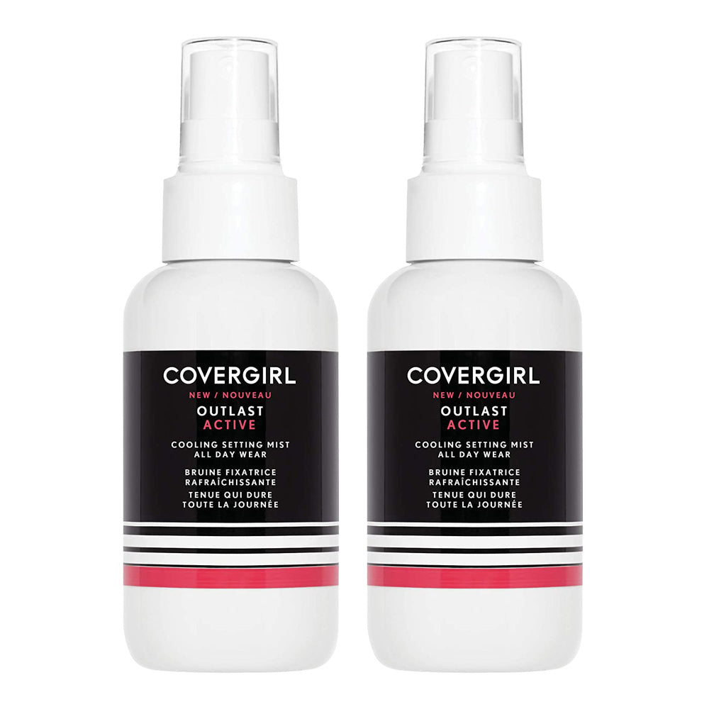 Covergirl Outlast Active Cooling Setting Mist 100ml - 2 pack - two bottles of cooling setting mist on white background