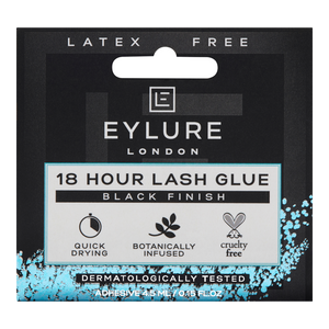 Eylure London 18 Hour Lash Glue 4.5ml black finish adhesive, latex-free strip lash glue with quick-drying, long-lasting hold