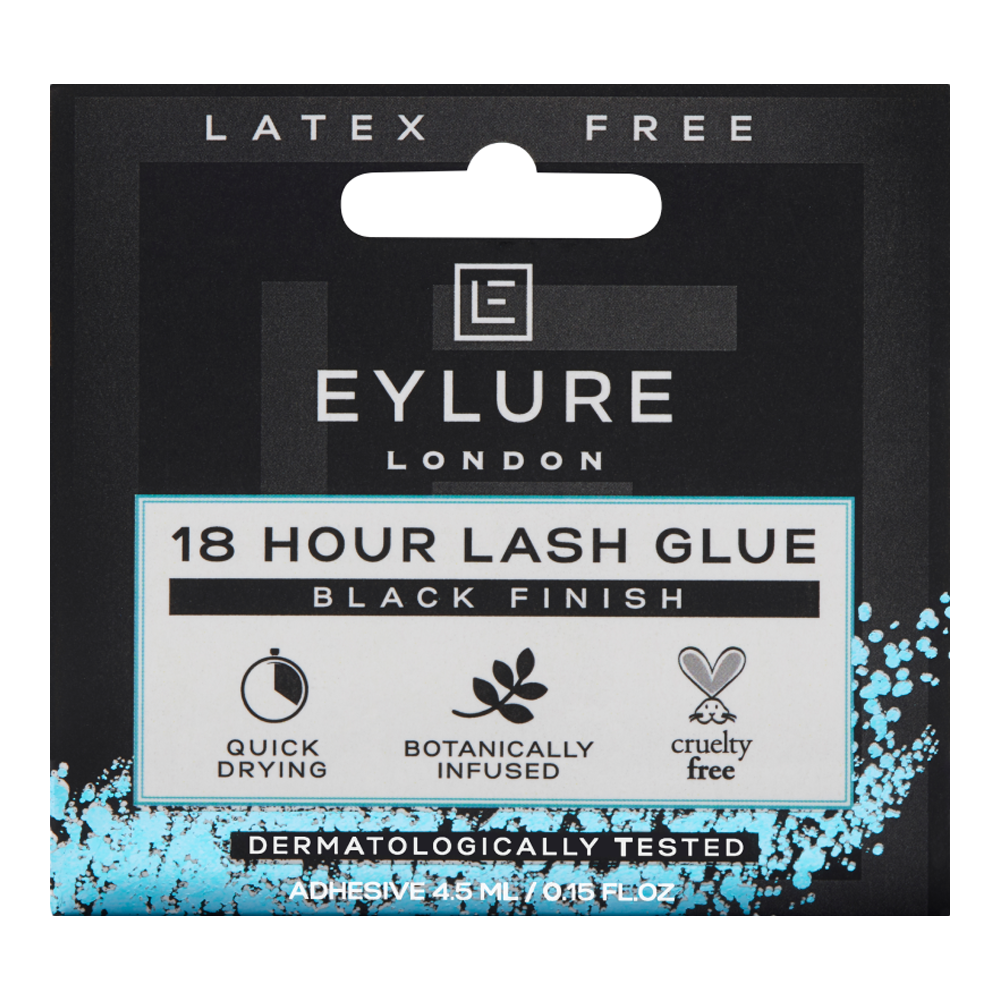 Eylure London 18 Hour Lash Glue 4.5ml black finish adhesive, latex-free strip lash glue with quick-drying, long-lasting hold