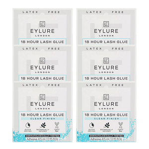 Eylure London 18 Hour Lash Glue 4.5ml clear finish 6 pack, latex-free strip lash adhesive with quick-drying, invisible long-lasting hold