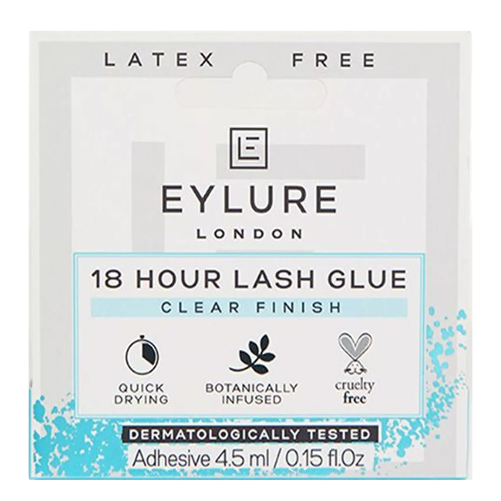 Eylure London 18 Hour Lash Glue 4.5ml clear finish adhesive, latex-free strip lash glue with quick-drying, invisible long-lasting hold