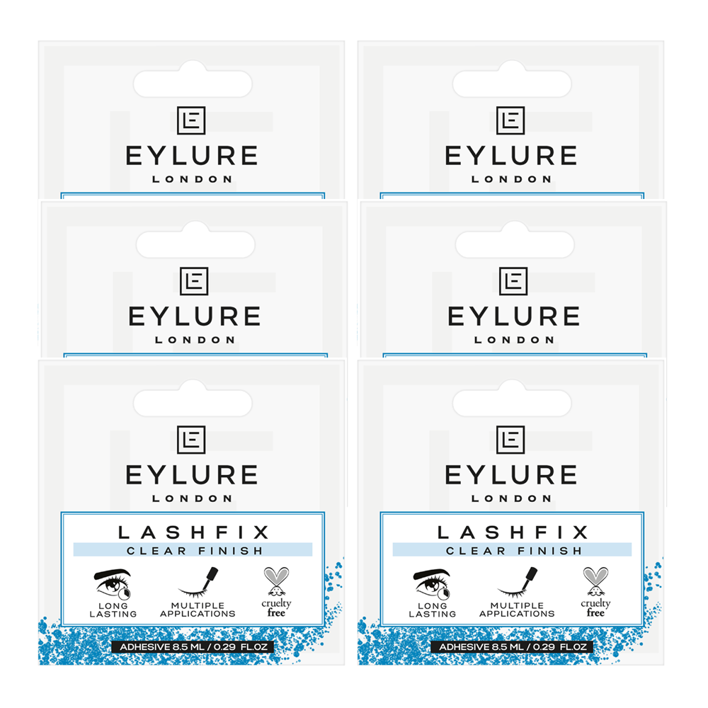 Eylure London LashFix Adhesive 8.5ml clear finish lash glue 6 pack, quick-drying, long-lasting invisible hold for strip lashes