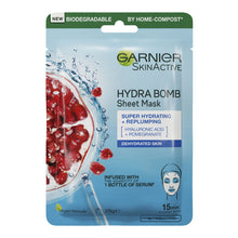 Load image into Gallery viewer, Garnier SkinActive Hydrabomb Super Hydrating and Replumping Sheet Mask with pomegranate, 28g sachet
