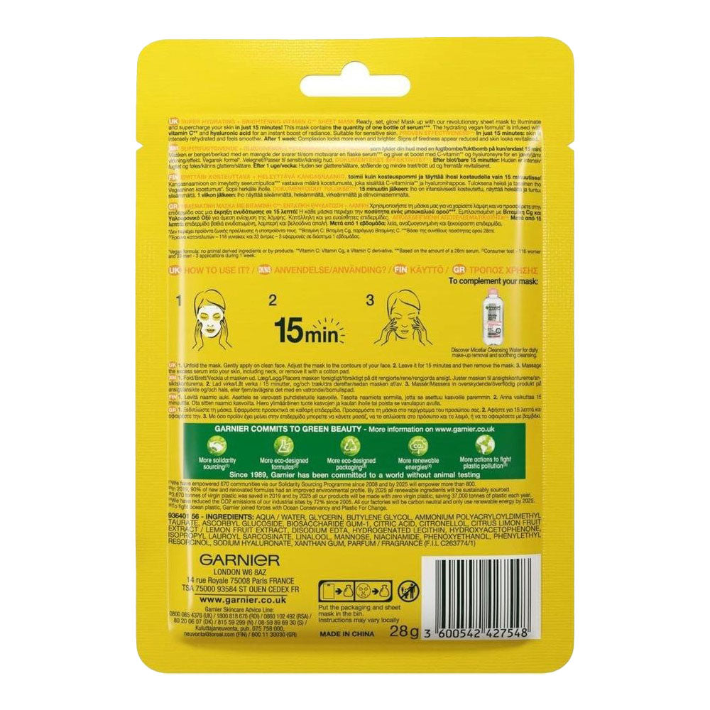Garnier SkinActive Vitamin C Brightening + Glow Boosting Serum Sheet Mask 28g