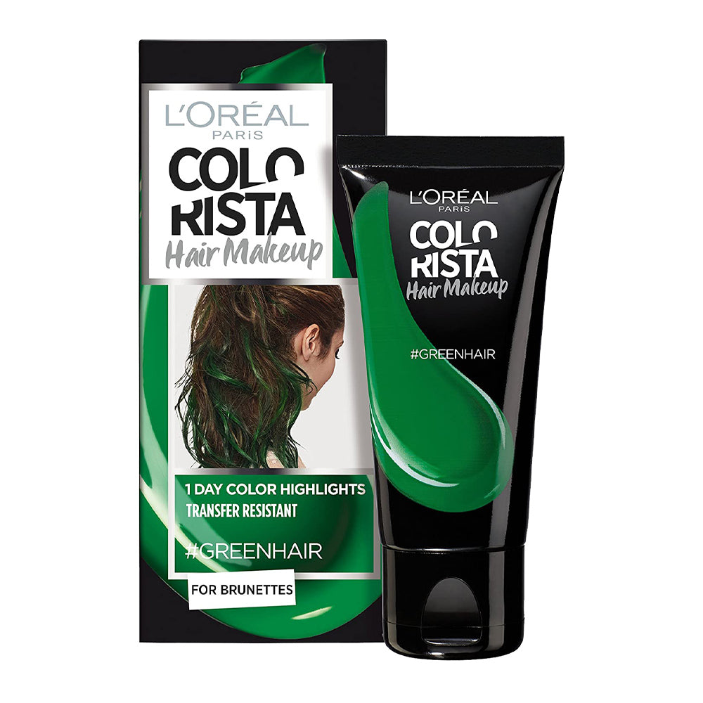 L'Oreal Colorista Hair Makeup 1 Day Colour Highlights 30ml #GREEN HAIR in green color applied on hair
