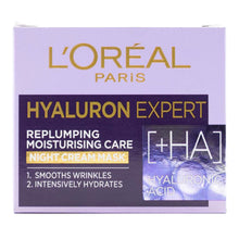 Load image into Gallery viewer, L’Oréal Hyaluron Expert Night Cream Mask 50ml box – hydrating anti-ageing face care packaging at Cosmetix Australia
