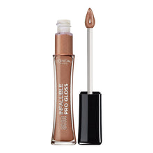 Load image into Gallery viewer, L&#39;Oreal Infallible 8HR Pro Gloss 825 Dolce De Leche – open tube with applicator showing caramel nude lip gloss
