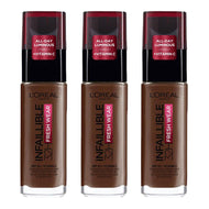 L'Oreal Infallible 32HR Fresh Wear Foundation 30ml 390 EBONY - 3 pack