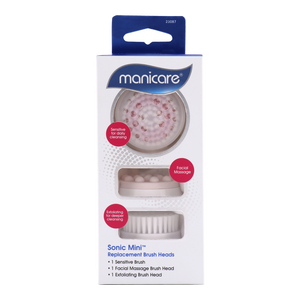 Manicare Sonic Mini Replacement Brush Heads 3pk on white background