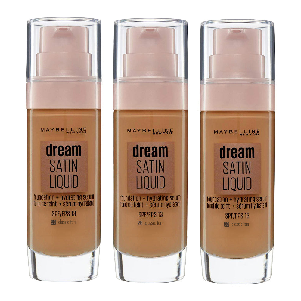 Maybelline Dream Satin Liquid Foundation 30ml 53 CLASSIC TAN - 3 pack cosmetics