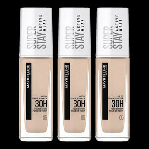 Maybelline Super Stay 30H Active Wear Foundation 30ml 05 LIGHT BEIGE - 3 pack in light beige tone, long-lasting formula