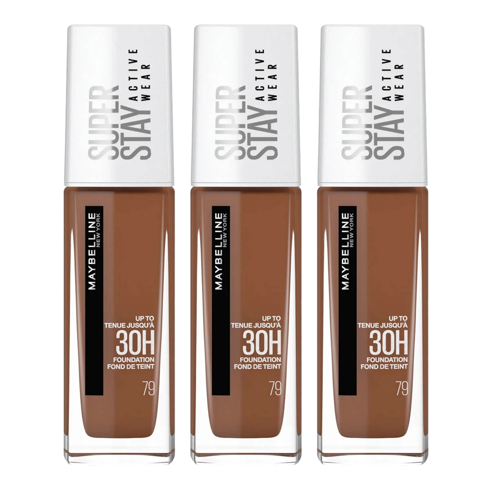 Maybelline Super Stay 30H Active Wear Foundation 30ml 79 WARM CHESTNUT - 3 pack