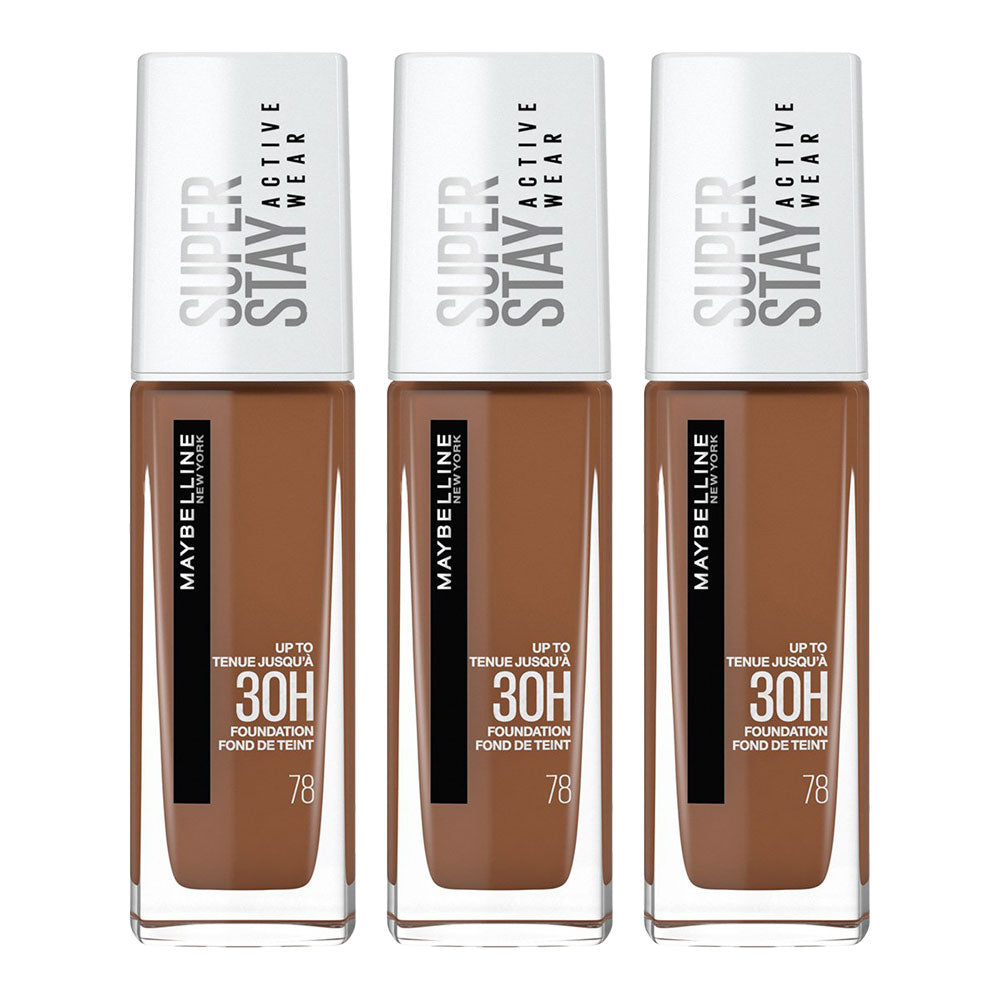 Maybelline Super Stay 30H Active Wear Foundation 30ml 78 DEEP BRONZE - 3 pack