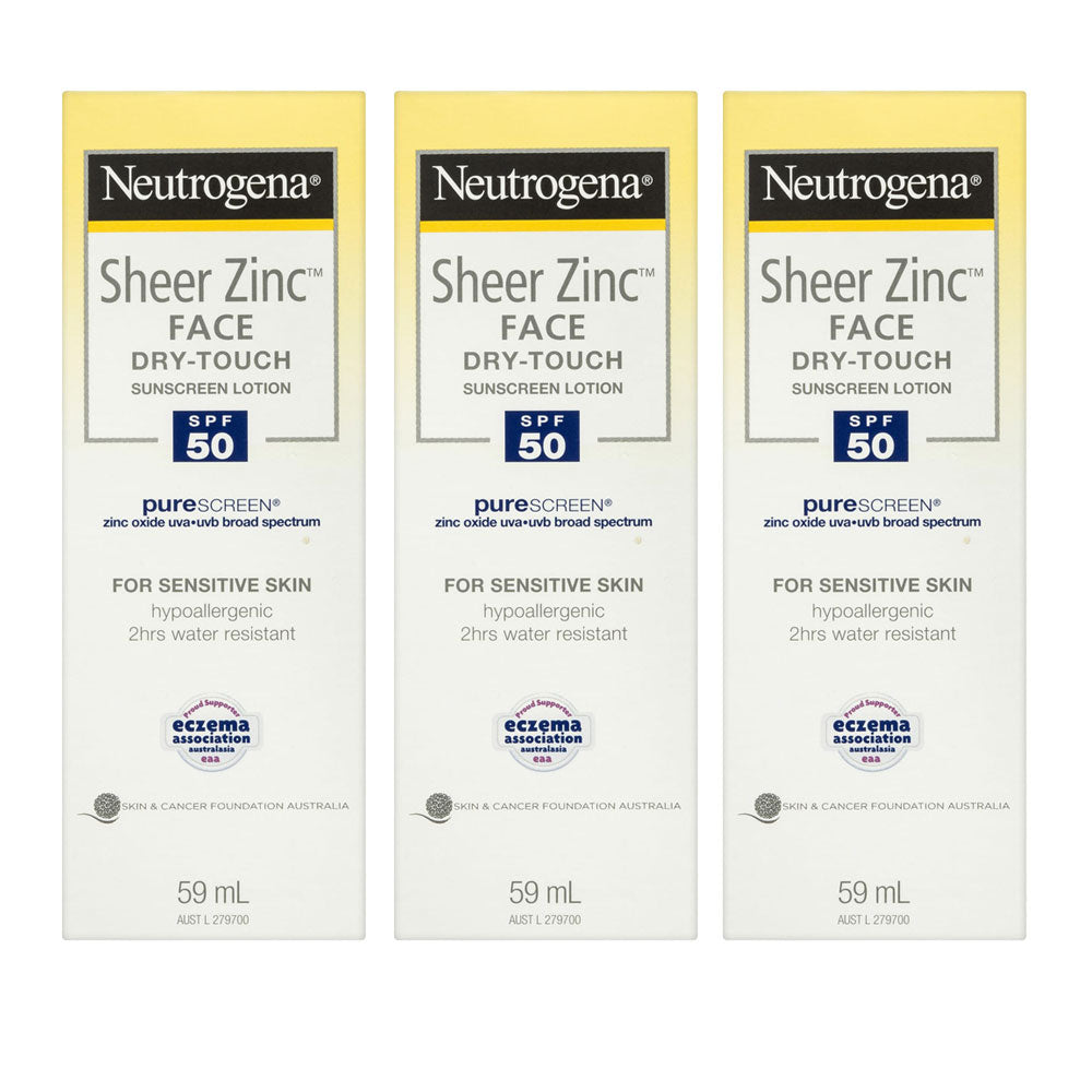 Neutrogena Sheer Zinc Dry-Touch Sunscreen Lotion SPF50 59ml 3 pack
