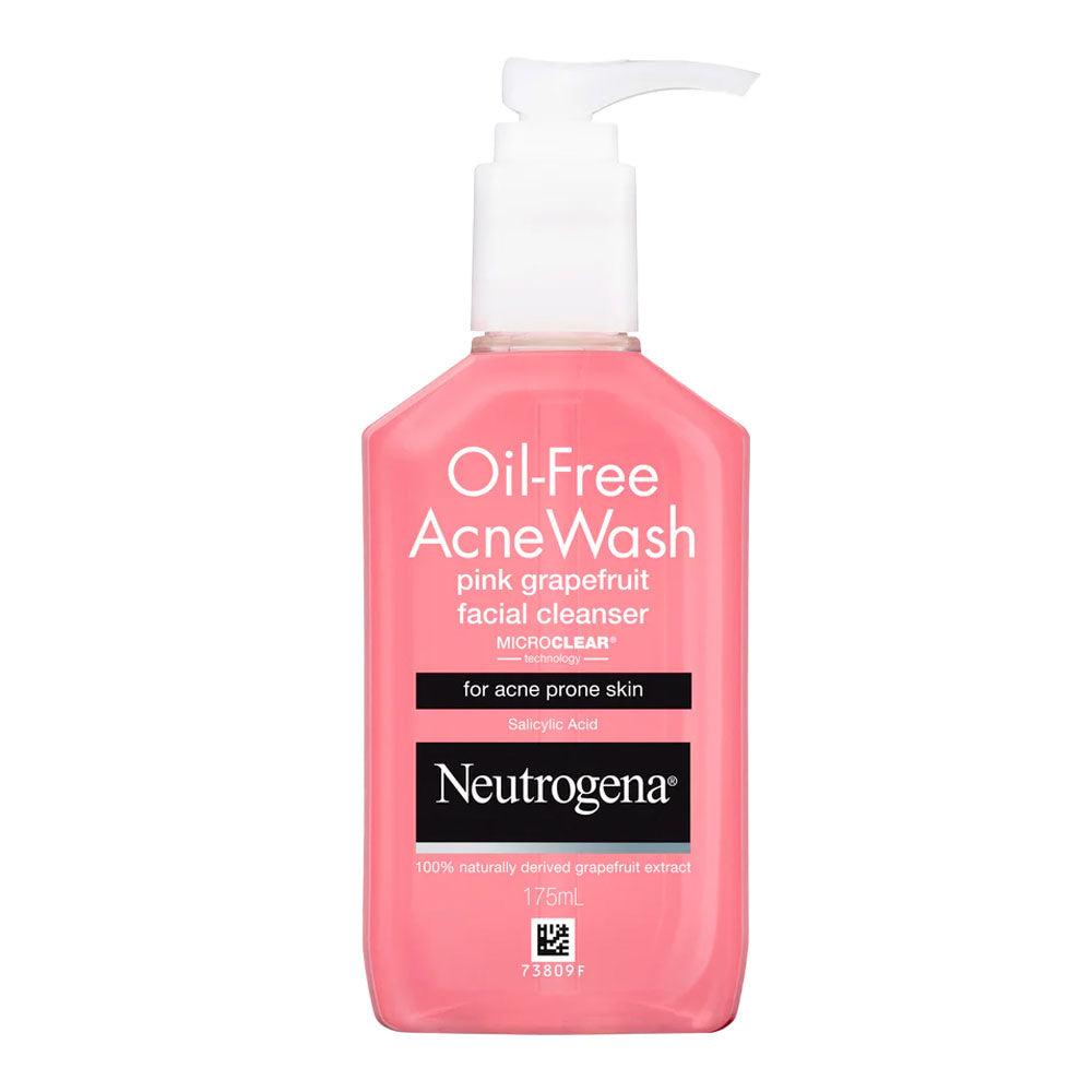 Neutrogena Oil-Free Acne Wash Pink Grapefruit facial cleanser for acne-prone skin, 175ml pump bottle
