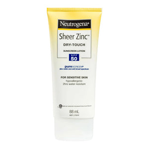 Neutrogena Sheer Zinc Dry-Touch Sunscreen SPF50 88ml, mineral, dry-touch, water-resistant, Cosmetix Australia