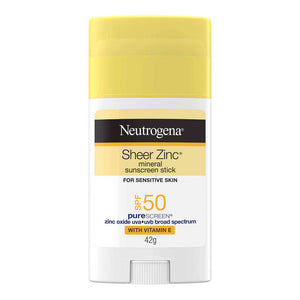 Neutrogena Sheer Zinc Mineral Sunscreen Stick SPF 50 42g – zinc oxide sun protection for sensitive skin at Cosmetix Australia