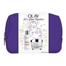 Load image into Gallery viewer, Olay Luminous Niacinamide and Vitamin C skincare set with serum and moisturiser in purple pouch
