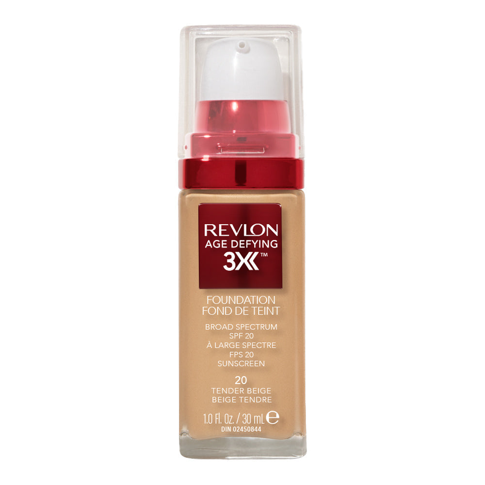 Revlon Age Defying 3X Foundation 30ml 20 TENDER BEIGE makeup bottle in tender beige color