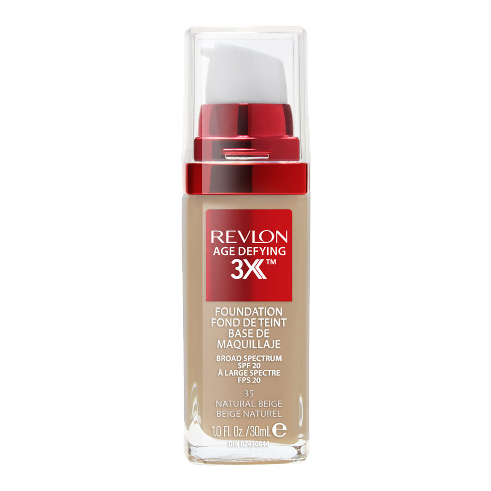 Revlon Age Defying 3X foundation in shade 35 Natural Beige, 30ml pump bottle