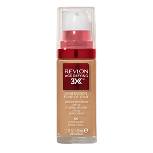 Revlon Age Defying 3X Foundation 30ml 55 COOL BEIGE bottle on white background