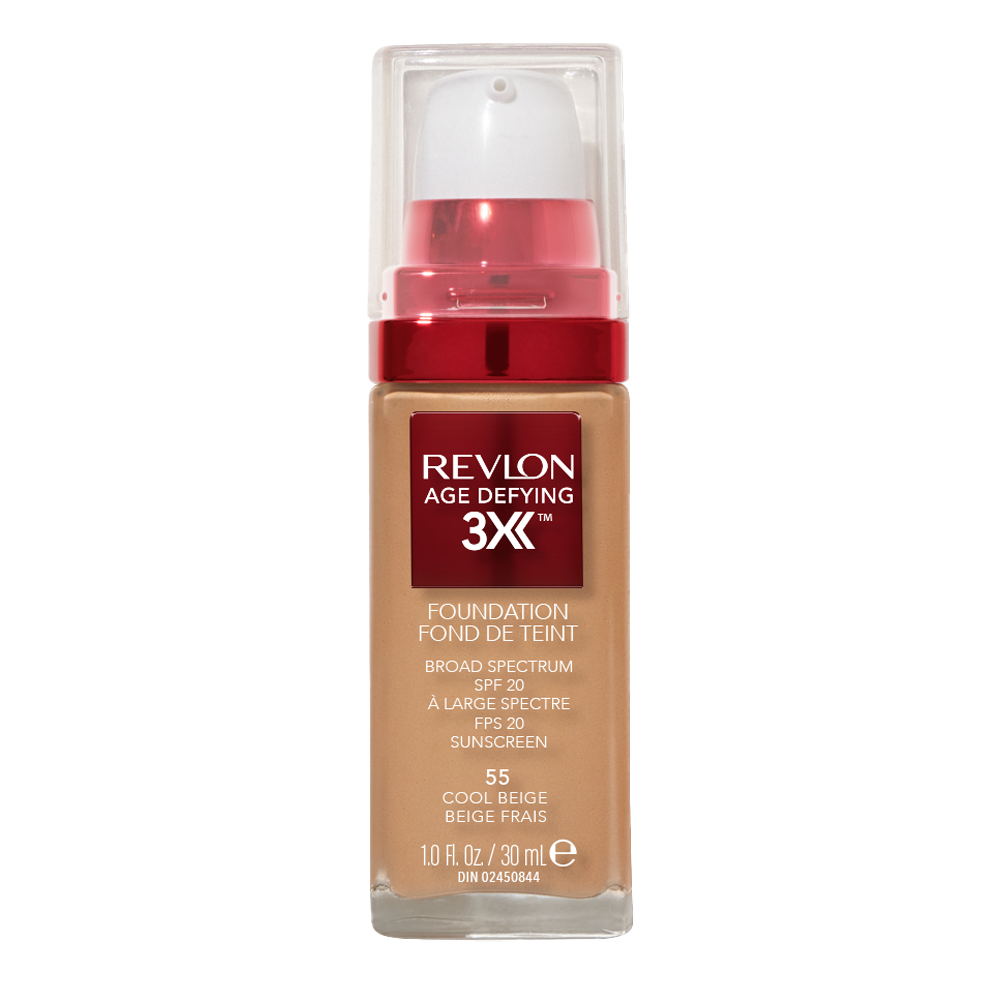Revlon Age Defying 3X Foundation 30ml 55 COOL BEIGE bottle on white background
