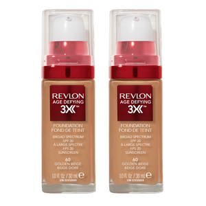Revlon Age Defying 3X Foundation 30ml 60 GOLDEN BEIGE - 2 pack, 2 pack of foundation bottles in shade 60 Golden Beige