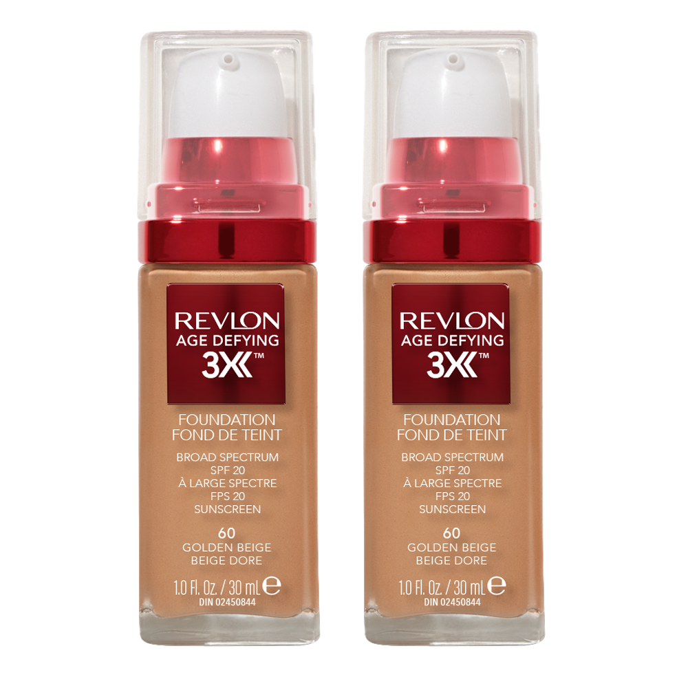 Revlon Age Defying 3X Foundation 30ml 60 GOLDEN BEIGE - 2 pack, 2 pack of foundation bottles in shade 60 Golden Beige