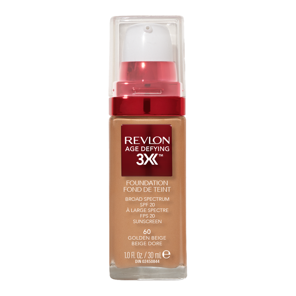 Revlon Age Defying 3X Foundation 30ml 60 GOLDEN BEIGE bottle on white background