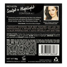 Load image into Gallery viewer, Revlon Sculpt + Highlight Contour Kit 001 Light Medium, 10g, full ingredients and instructions panel
