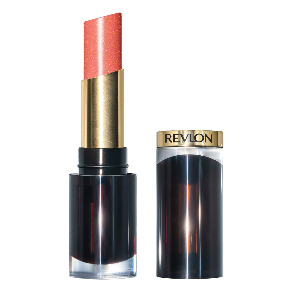 Revlon Super Lustrous Glass Shine Lipstick in Dewy Peach 019, 3.1g with lid removed