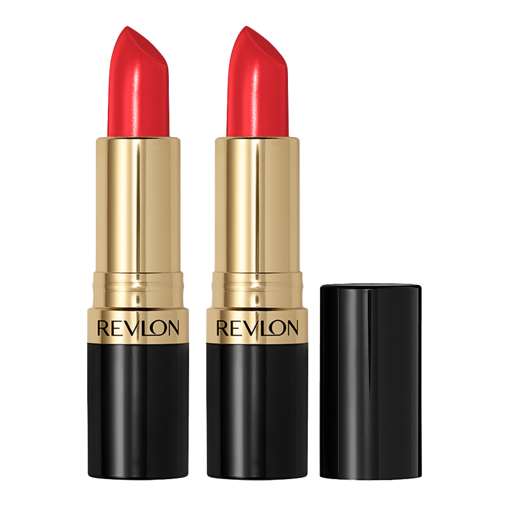 Revlon Super Lustrous Lipstick 725 LOVE THAT RED - 2 pack, 4.2g, red lipstick tubes on white background