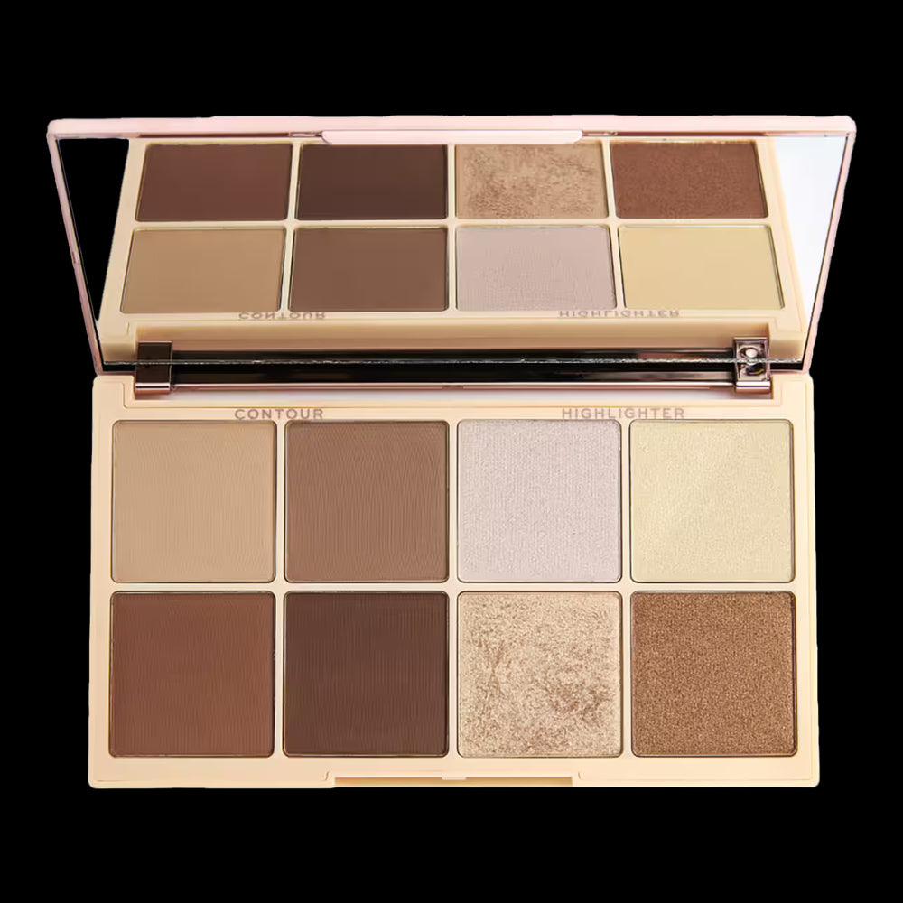 Revolution Beauty Roxxsaurus Highlight & Contour Palette 20g open showing eight shades with mirror