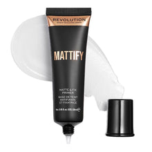 Load image into Gallery viewer, Revolution Mattify Matte &amp; Fix Primer 28ml swatch with clear gel texture
