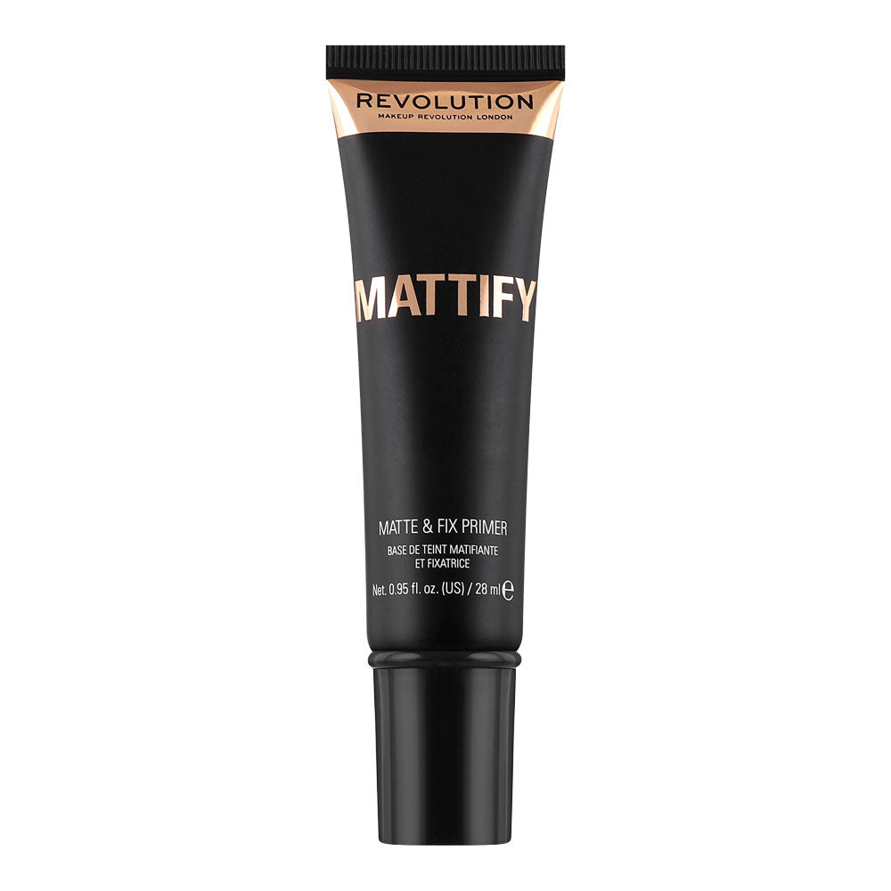 Revolution Mattify Matte & Fix Primer in 28ml black tube for shine control