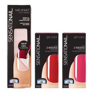 Sensationail Color Gel Polish 7.39ml 71591 PINK DAISY + 71593 SCARLET RED + GEL NAIL SHIELDS