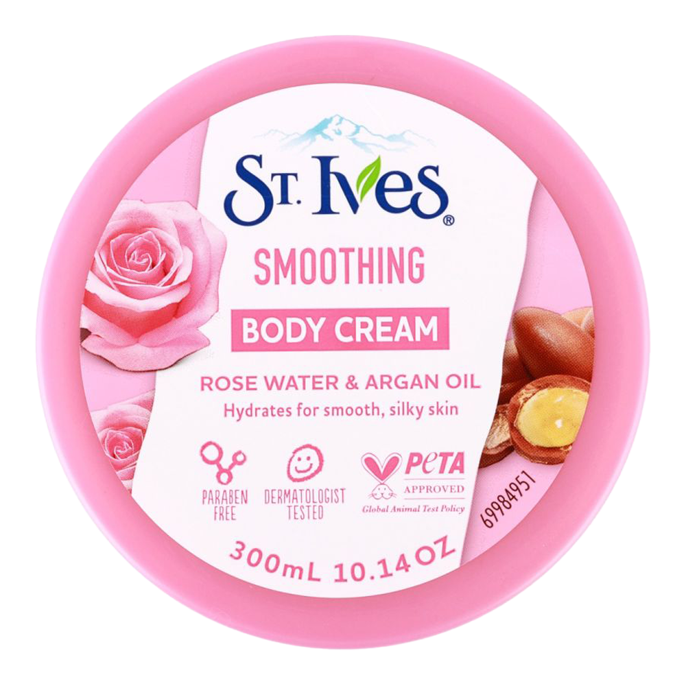 St. Ives Soothing Body Cream with Rose Water & Argan Oil 300ml skincare product in a tube